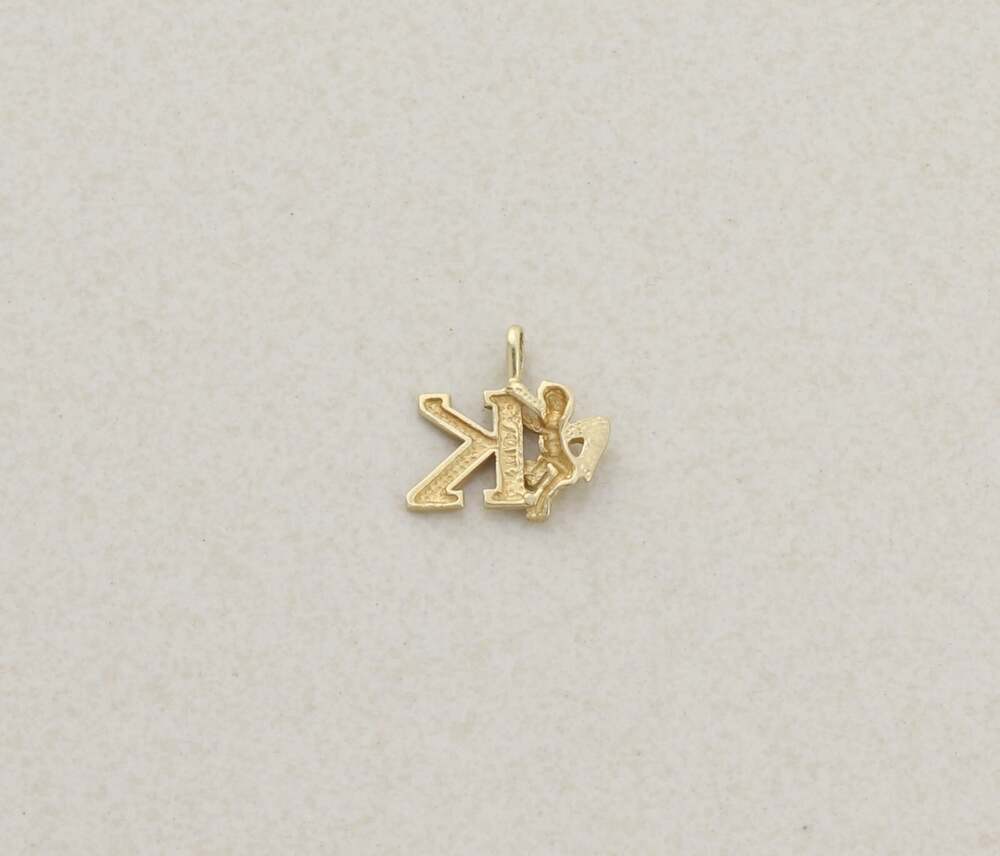 Pendant Only 14k Yellow Gold Letter K Initial Monogram Angel Pendant 1/2" x 5/8" - Picture 5 of 7